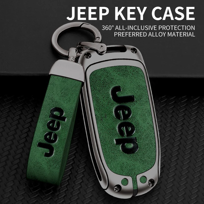 Zinc Alloy Leather Car Key Cover Case Fob for Jeep Renegade Compass Grand Cherokee for Chrysler 300C Wrangler Car Accessories