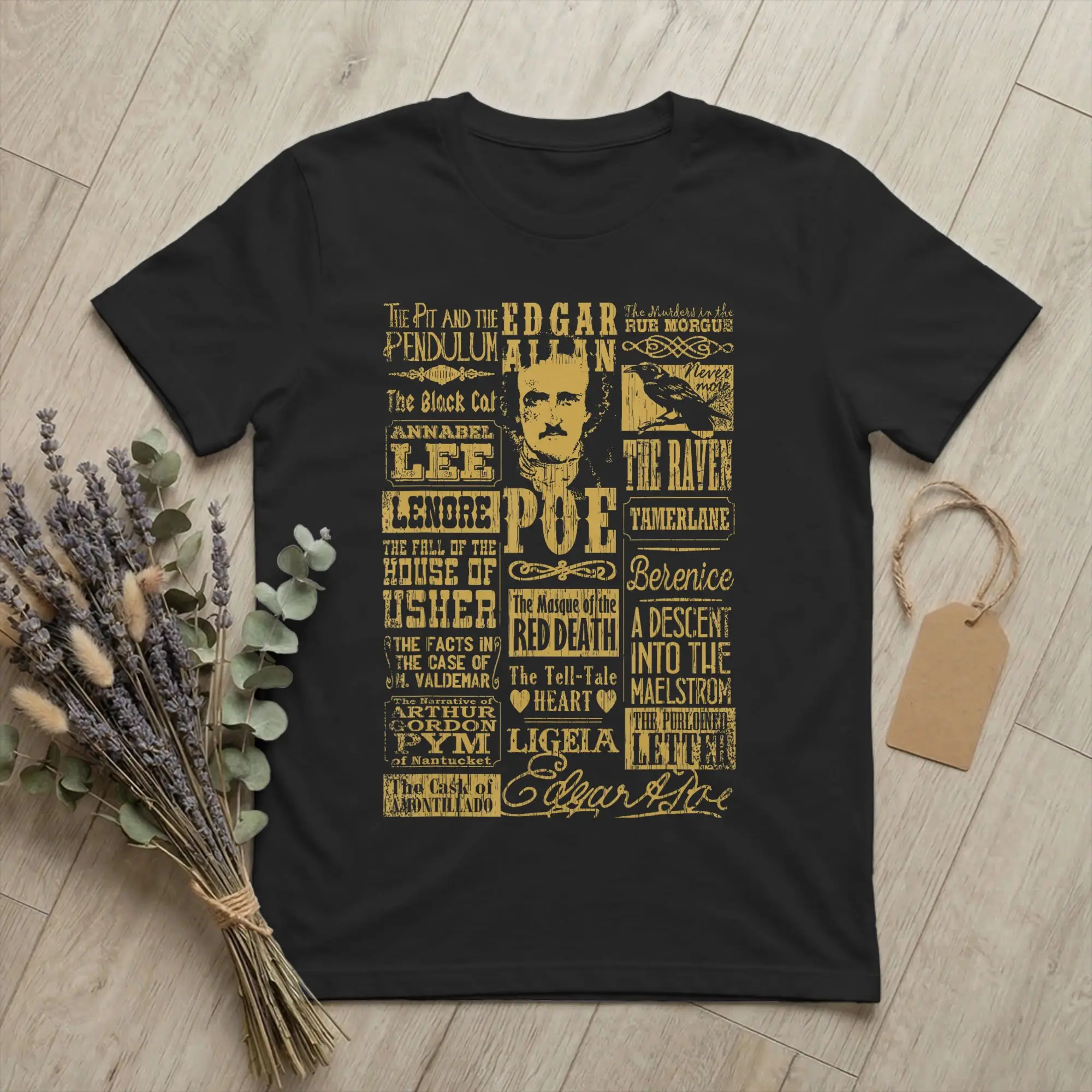T-shirts avec citations de poèmes gothiques d'Edgar Allan Poe pour hommes, t-shirt en pur coton à manches courtes, vêtements originaux