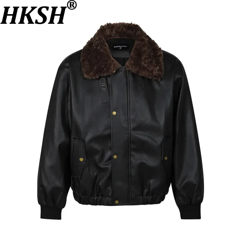 

HKSH Autumn Winter New Men Tide Dark Loose PU Leather Jacket Trendy High Street Vintage Casual Turn-Down Collar Ins Coat HK12441
