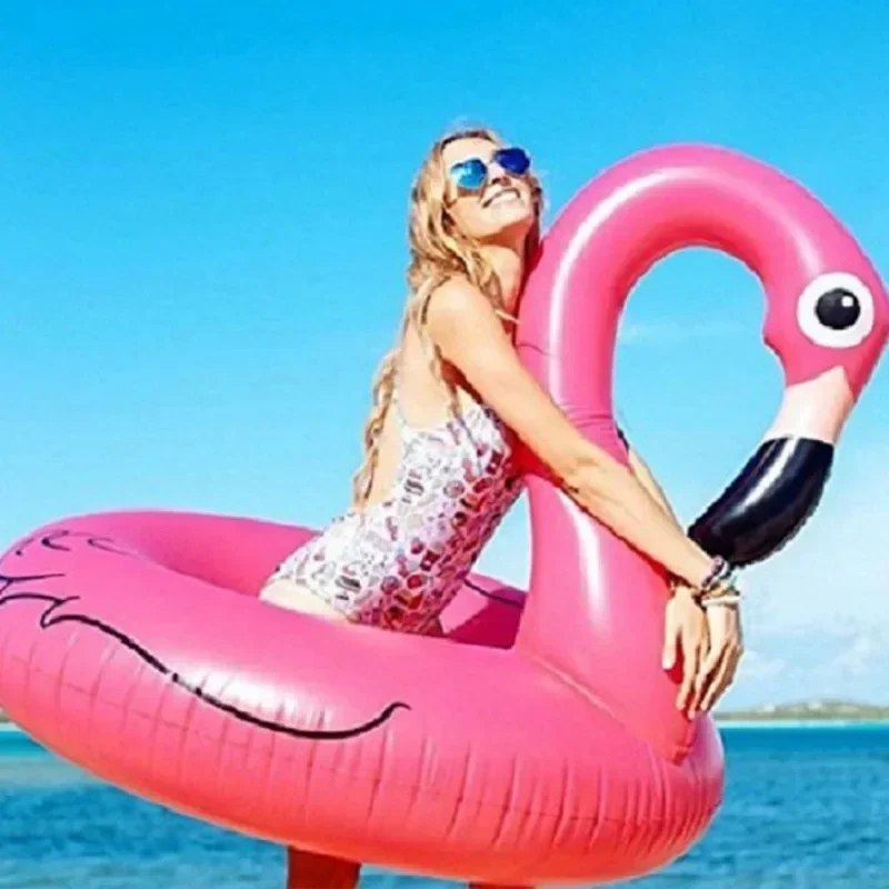 120cm 90cm Pink Inflatable Flamingo Swim Ring Water Toy Pool Raft Float Animal Head Swim Ring For Adult Kids Pool Party Beach