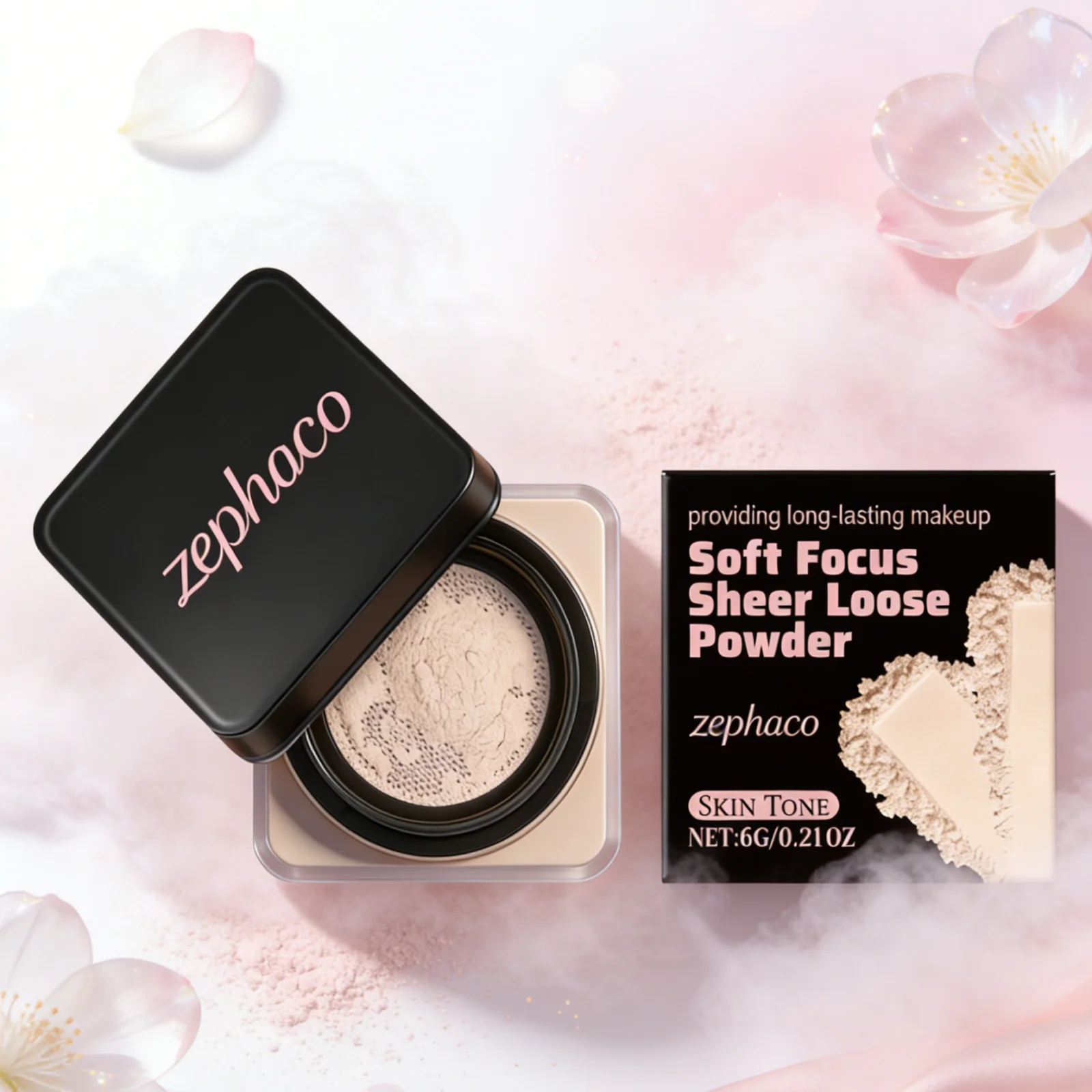 Cipria in Polvere Libera Impermeabile Trasparente Opaca Naturale Correttore Viso Illuminante Effetto Luminoso Rosa 6g