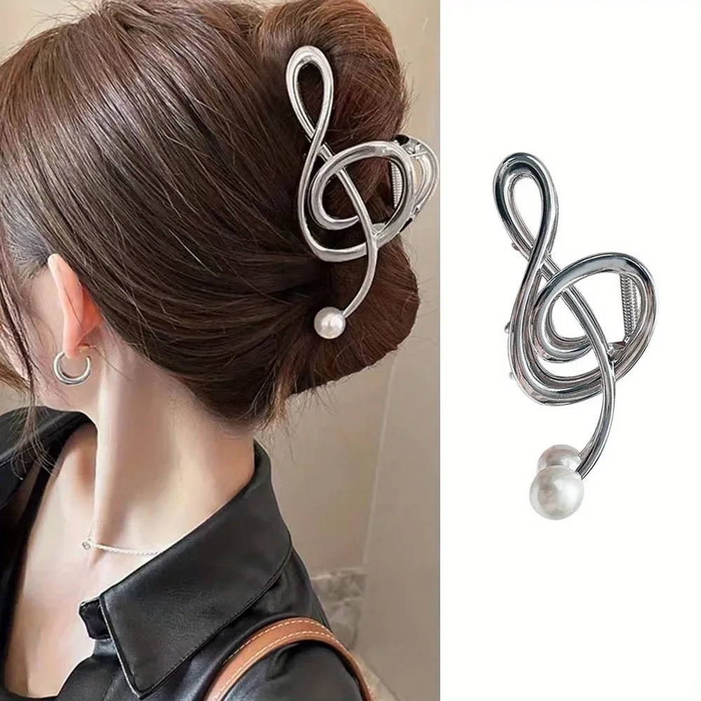 

New Musical Note Shape​​ Hair Claw ​​Non-Slip ​​Faux Pearl Hair Accessories Elegant Shark Clip Women