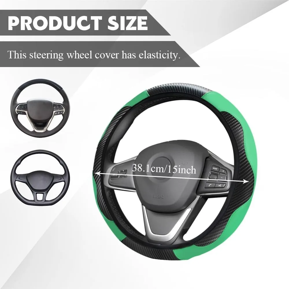 Carbon Fiber Leather Stitching Color Steering Wheel Protector Anti-Slip Elastic Breathable Steering Wheel Cover for Most Vehicle