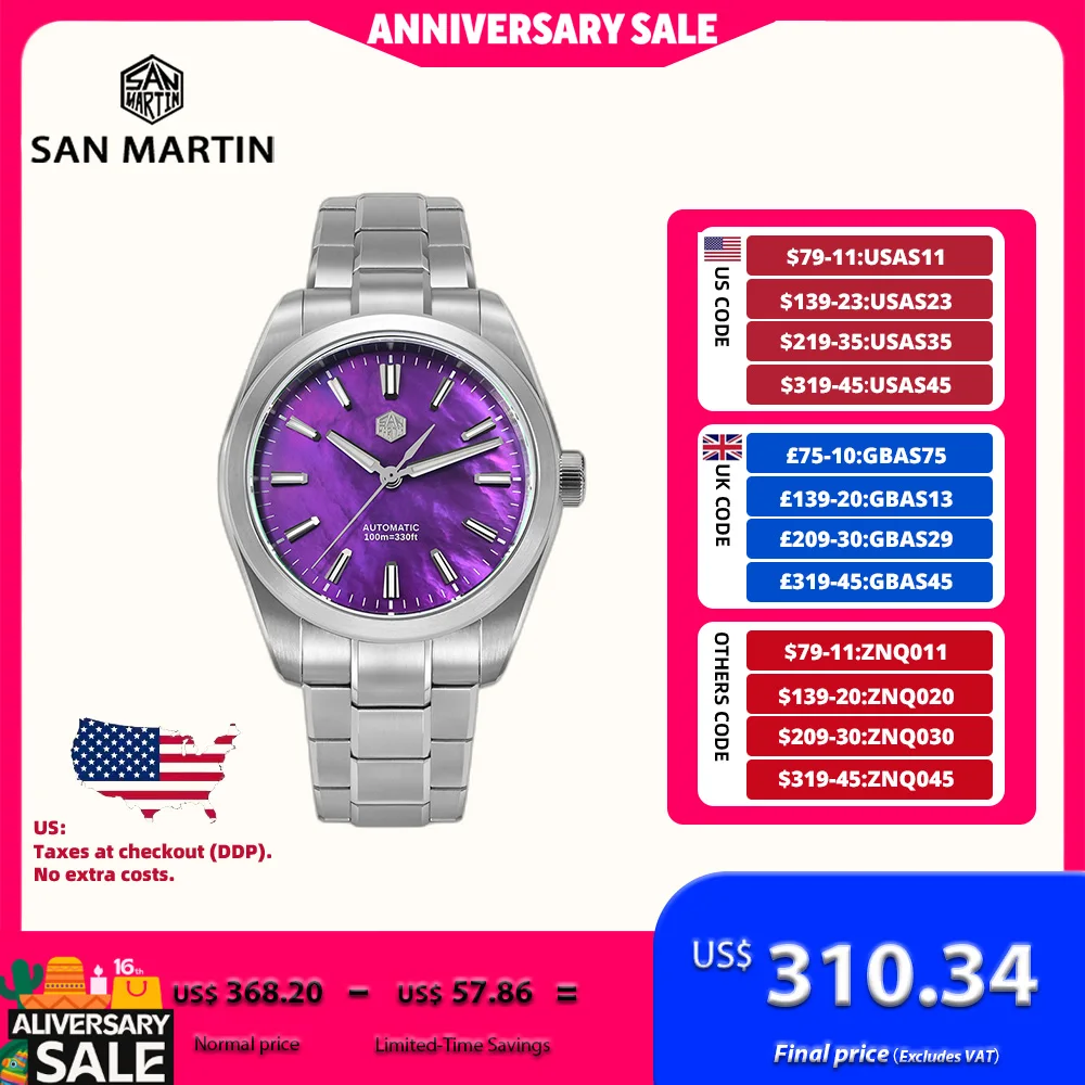 San Martin 39mm Miyota 90S5 MOP Zifferblatt Männer GADA Armbanduhr Automatische Uhren Mechanische BGW-X1 10Bar Leuchtende SN0144GX-4/7