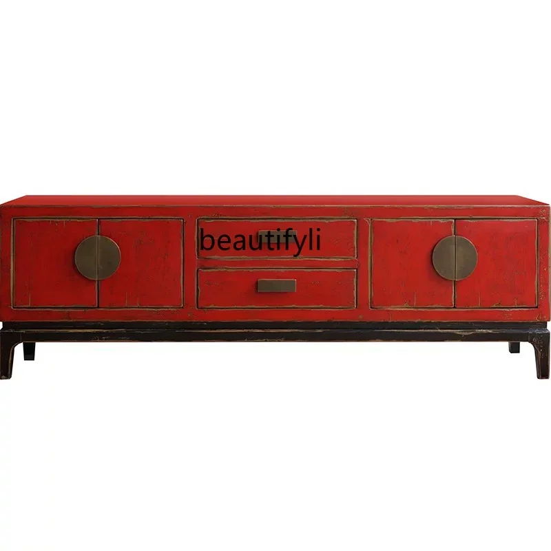 

Chinese solid wood red old TV cabinet audio-visual cabinet neoclassical retro fashion low cabinet