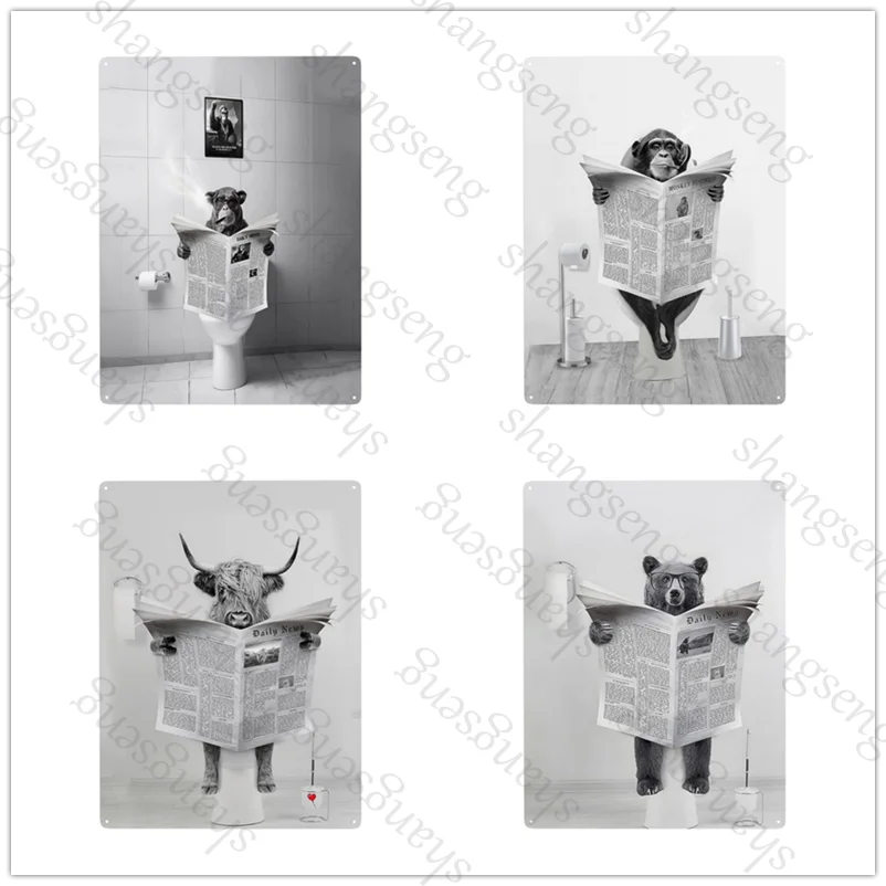 

wall art funny animals Vintage metal tin sign fun print poster art decoration suitable for bathroom toilet