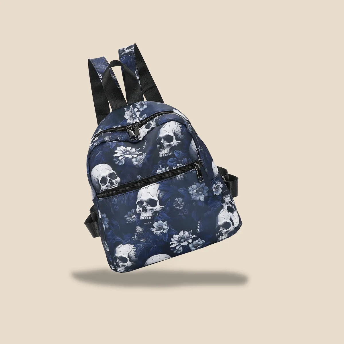 Women\'s Backpack with European and American Fashion, Large Capacity Gothic Style Skull Print Backpack