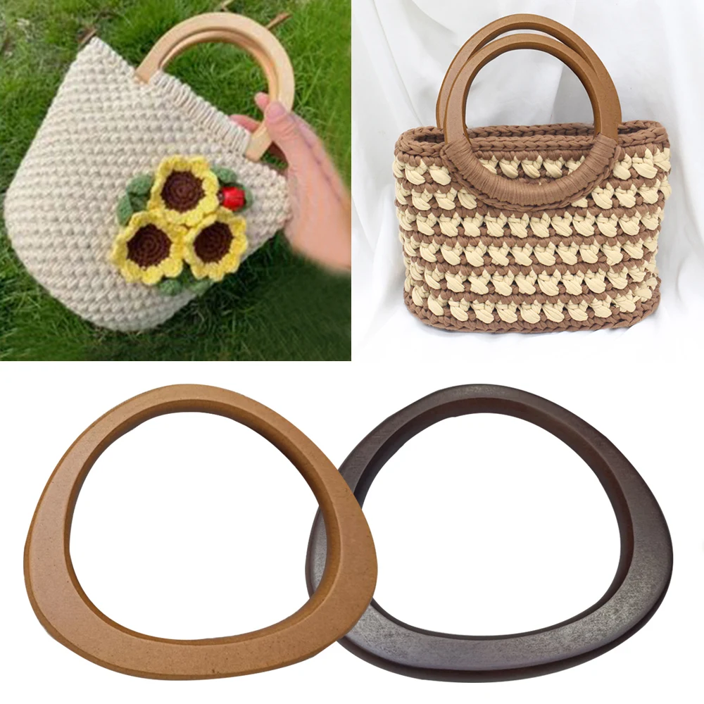 New 2Colors Wooden Bag Handle D Shape Square Bag Straps DIY Handbag Parts Classic Bag Tote Handle Replacement Bags Accessories