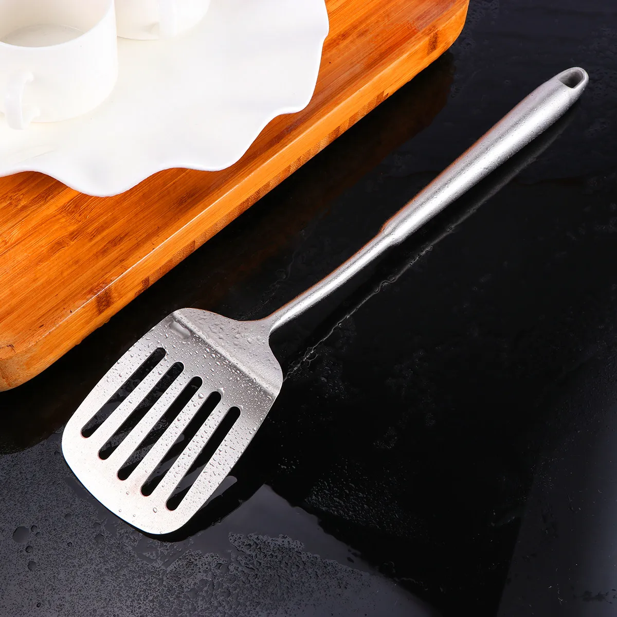 

Premium Stainless Steel Utensil Set Heavy Duty Cookware Round Handle Slotted Turner Easy to Clean Dishwasher Safe