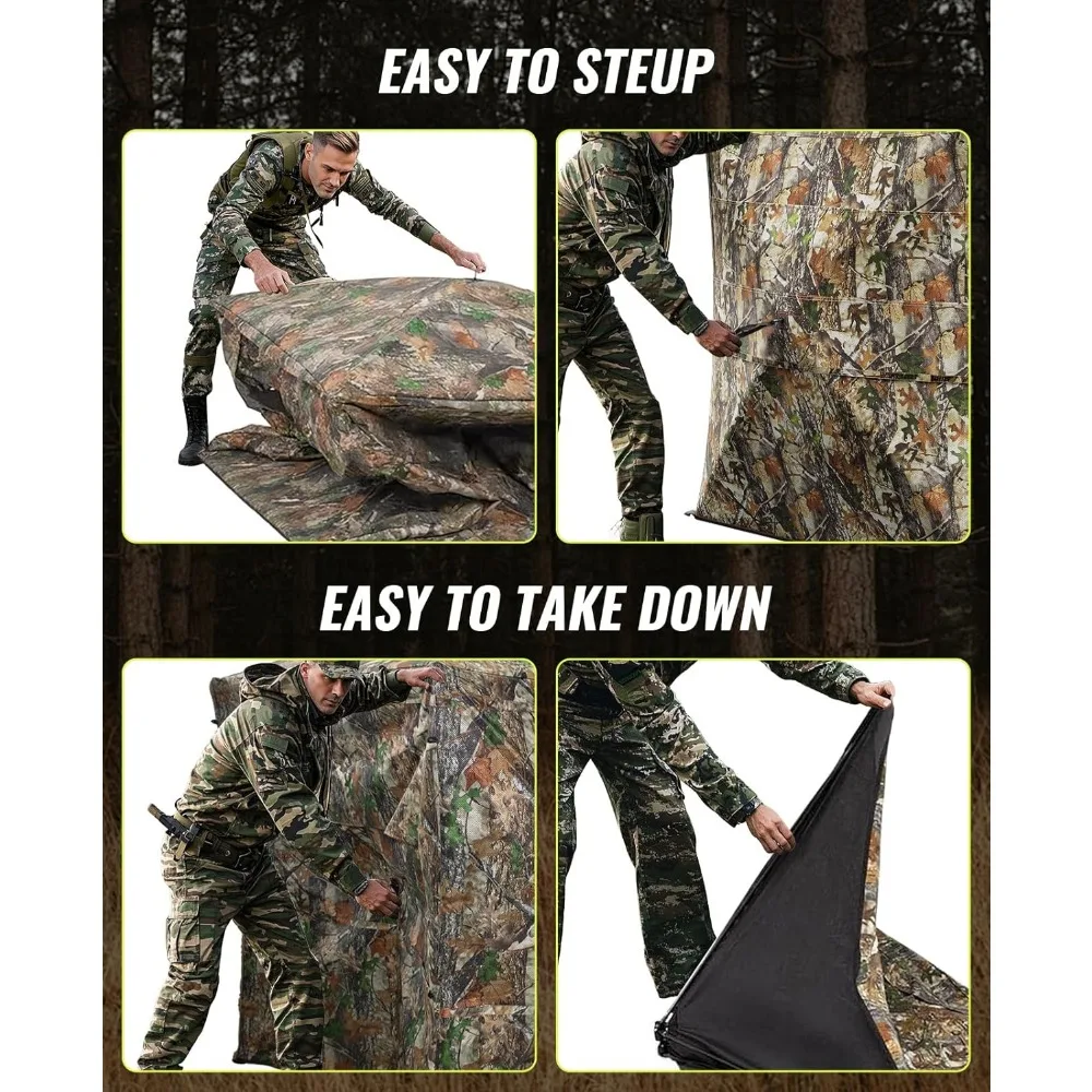 Tempat Persembunyian Berburu 360 Derajat dengan Pandangan Tak Terlihat untuk 2-3 Orang dengan Pintu Ayun dan Tas Jinjing, Tempat Berteduh Portabel yang Dapat Dilipat