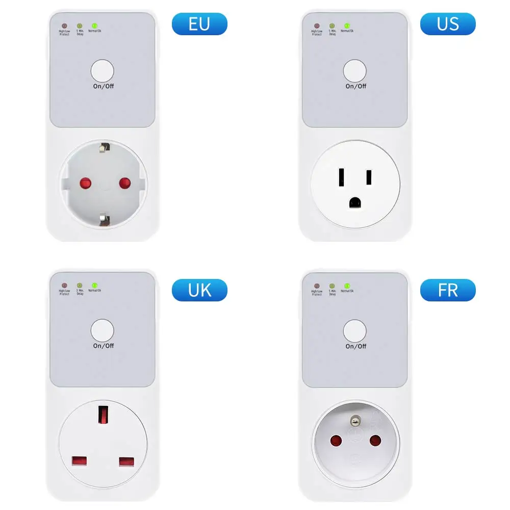 Protezione di tensione per frigorifero AC 220V stabilizzatore protezione da sovratensione automatica presa relè di tensione Switcher elettrico EU