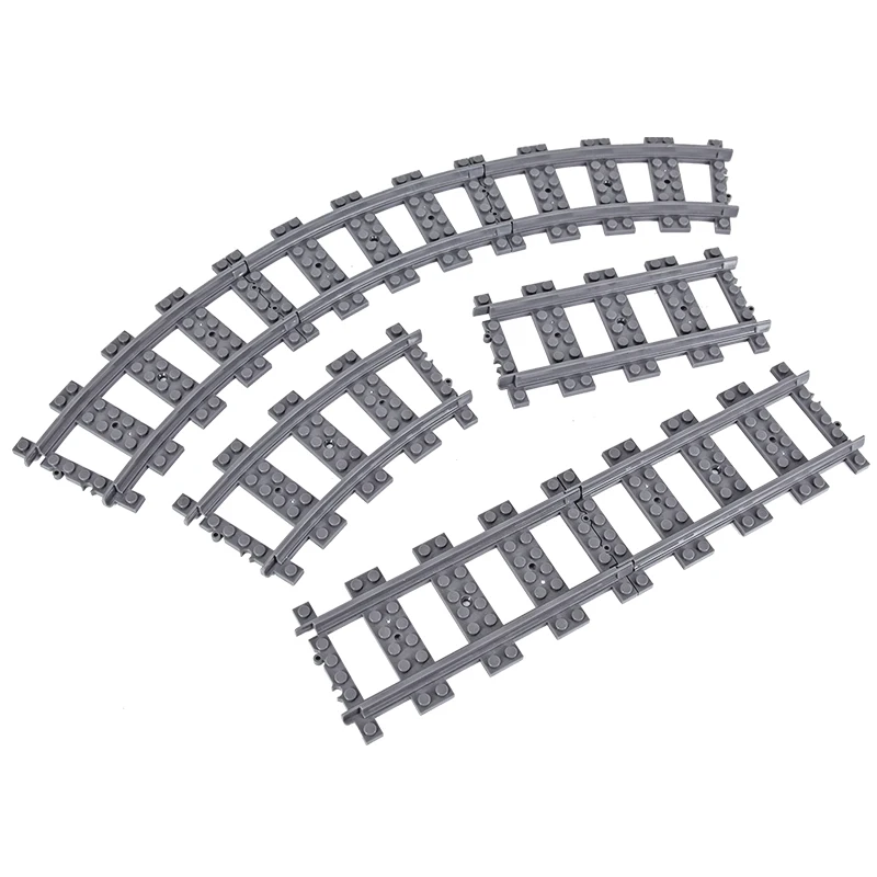 MOC Creative Expert Ideas City Train Tracks Straight Curved Switch Crossings Rails Bricks Building Blocks DIY Toys for kids gift