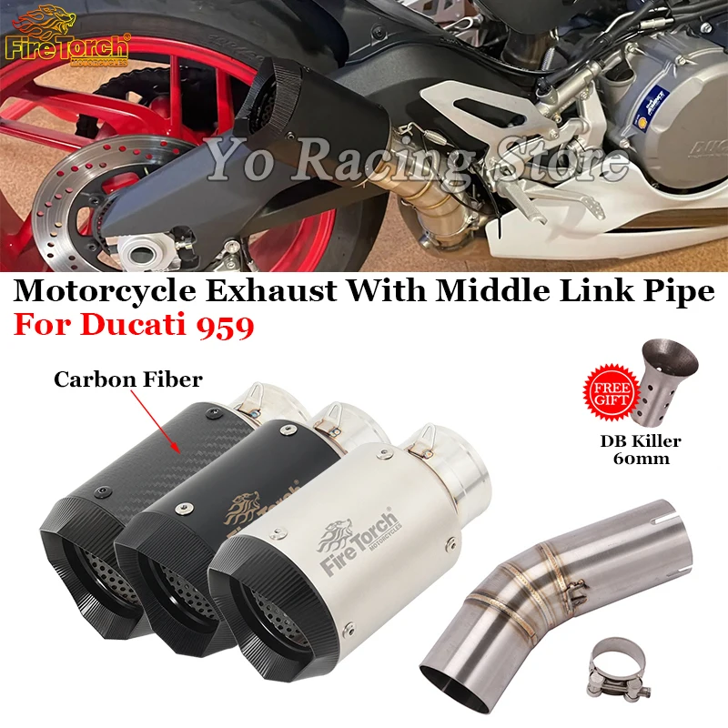 

Slip On For Ducati 959 Panigale Motorcycle Racing GP Project Exhaust Escape With Middle Link Pipe Connect 60mm Muffler DB Killer
