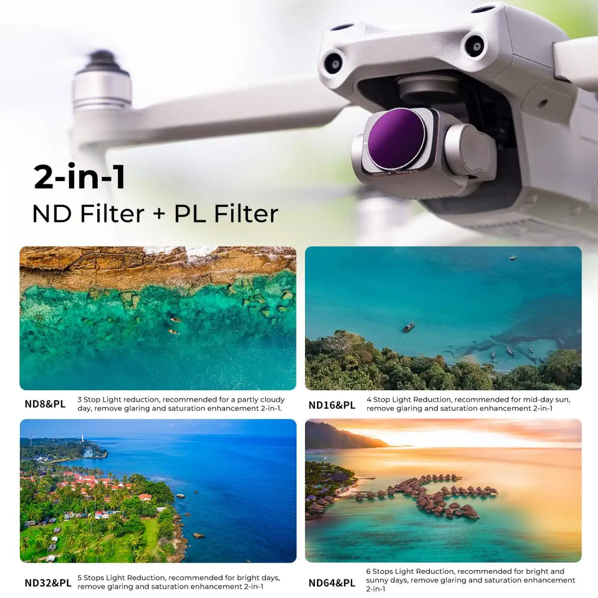 K & F 컨셉 드론 렌즈 필터 세트, 프로펠러 포함, DJI AIR 2S 필터, ND4 PL ND8 PL ND16 PL ND32 PL ND64 PL CPL ND1000 ND2000