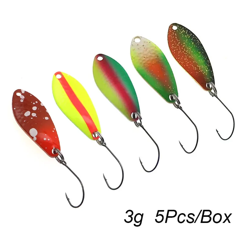 5 Teile/los Angeln Locken Löffel kit 3g 31mm Forelle Köder Löffel Metall Köder einzigen haken Künstliche Köder Japan wobbler