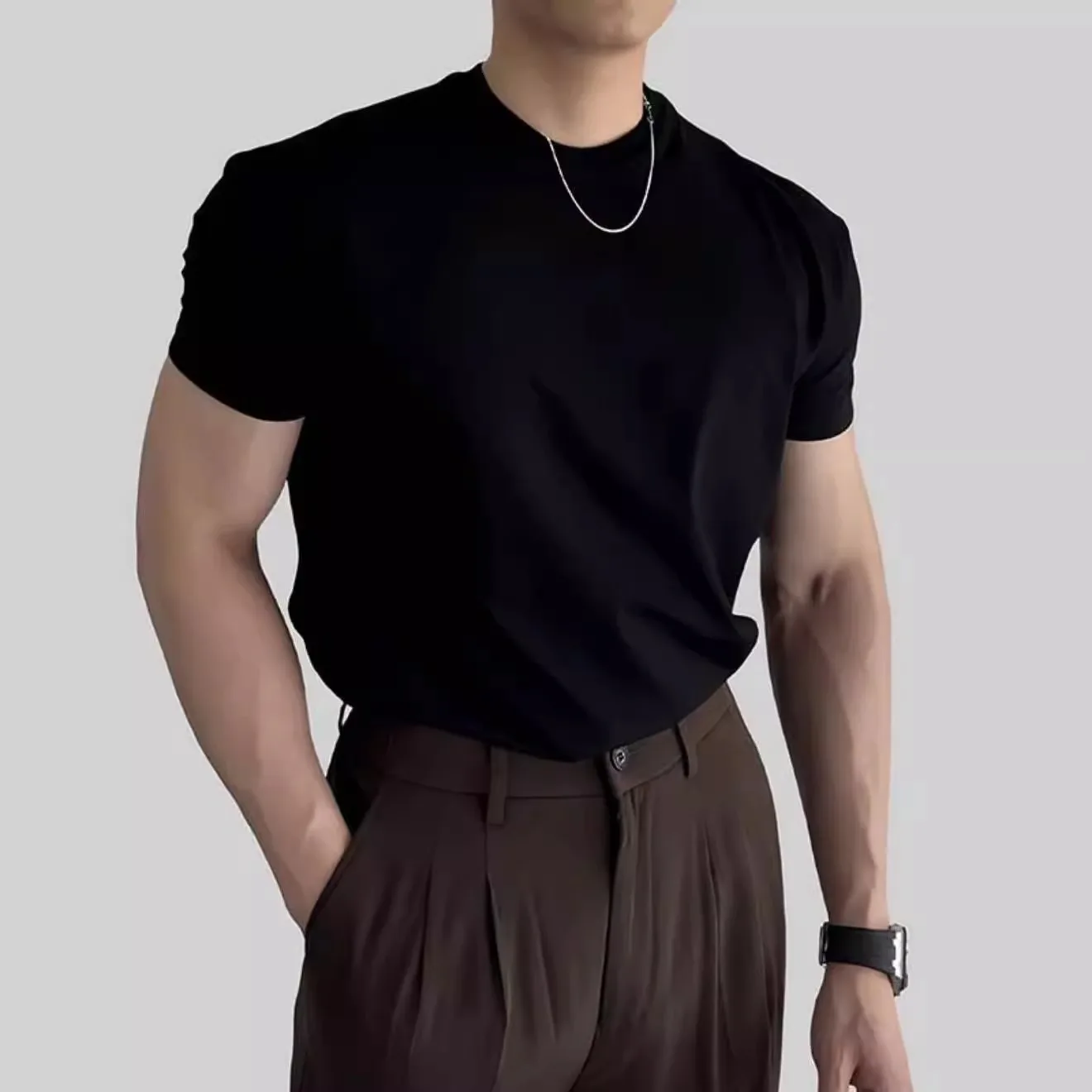 Men's Solid Color Crew Neck Short Sleeve T Shirt Comfortable Commute Stylish High Quality Slimming Versatile Breathable Soft Top