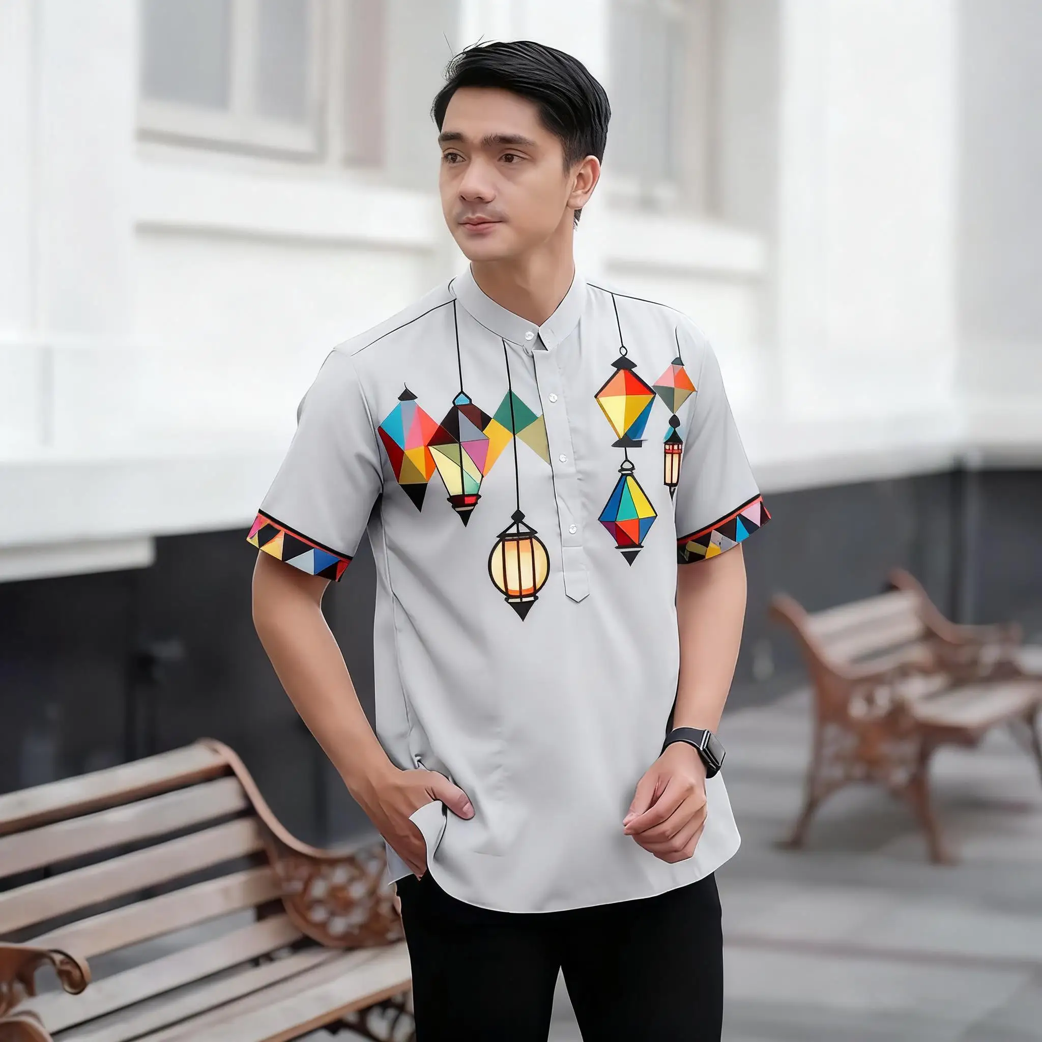 2026 رداء رجالي مسلم بأكمام قصيرة قميص عرقي نمط الوقوف طوق الملابس العربية Vetements أوم Musulman #6