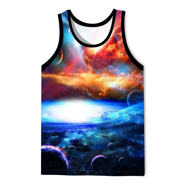 Men's and Women's Summer 3D Color Flame Lightning Universe Starry Sky Print Basketball Fitness Sleeveless Sports Vest