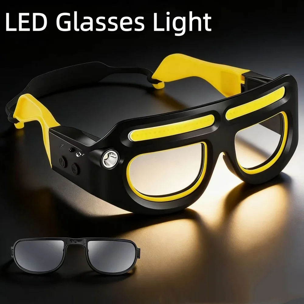 LED Headlamp Glasses Rechargeable USB Charging Motion Sensor Safety Goggles Work Light for Fishing Camping Night Running Repair