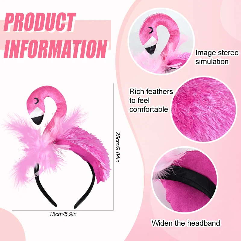 Pink Flamingo Hair Hoop Hawaiian Party Decoration Girls Birthday Party Costume Cosplay Prop Accessories Valentine's Day Supplies