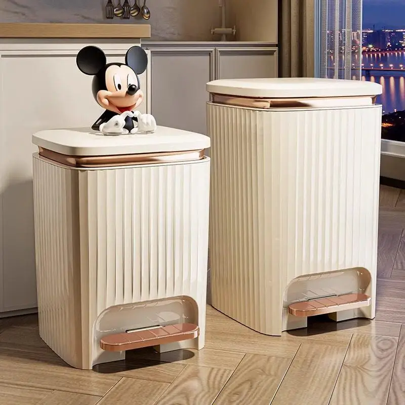 

Kitchen Foot Pedal Trash Can Thickened Large Size Luxury Living Room Makeup Room Cover Ceramic Garbage Can Family Use