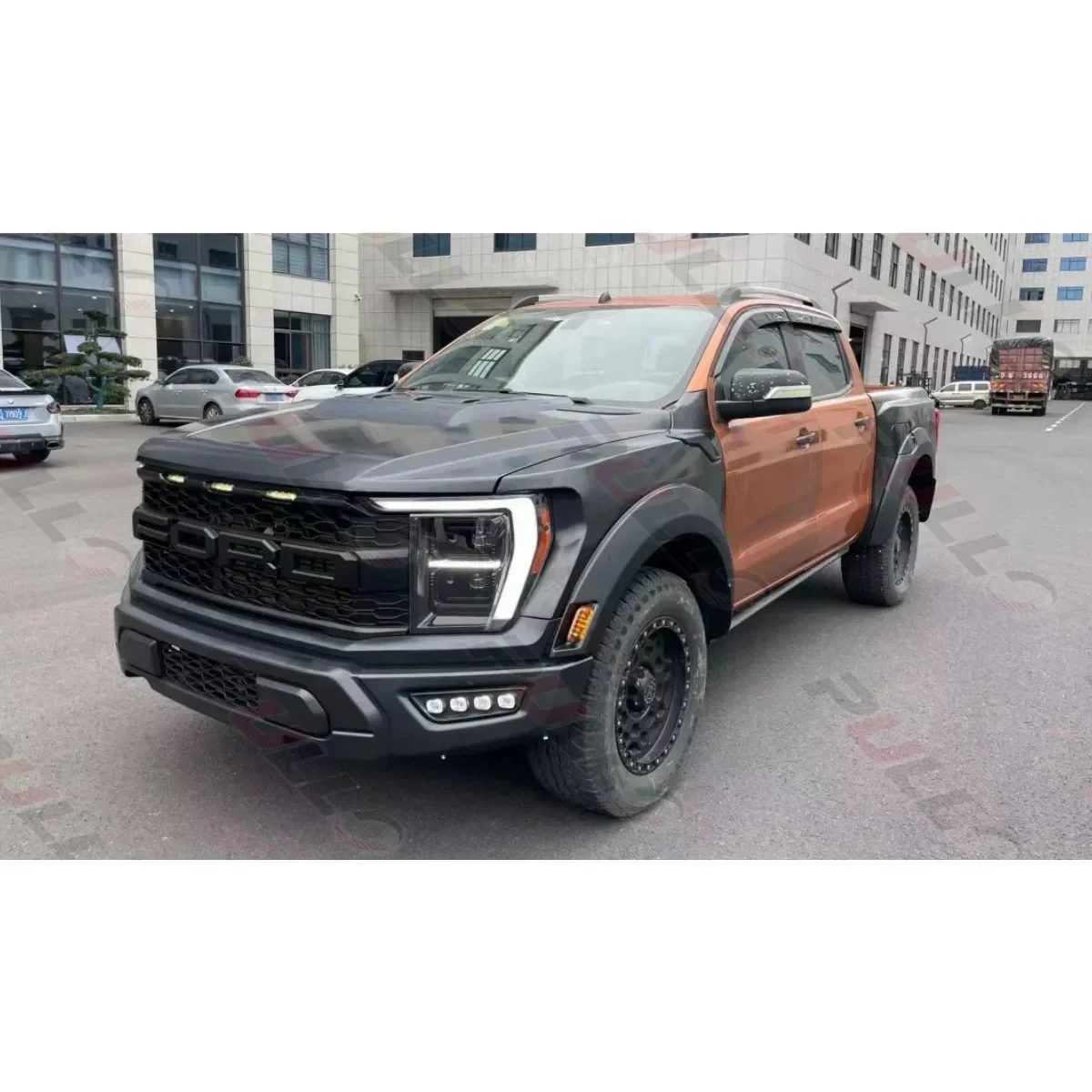 For Ford Ranger to 2021 F150 Raptor Include Front High Quality Body Kit Bumper Grille Hood Fenders Auto Lamps Eyebrows Black