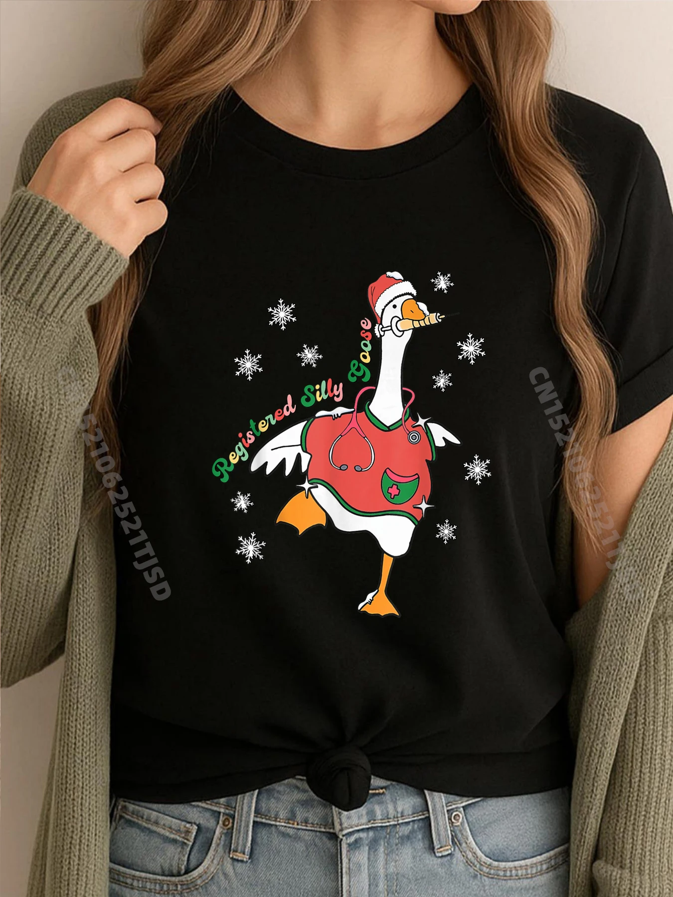 

Рождественская милая футболка большого размера для медсестры Silly Goose, мужская хлопковая креативная футболка