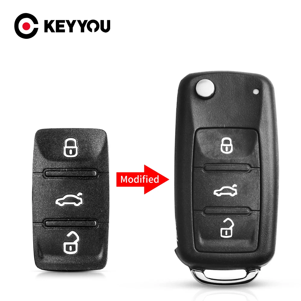 KEYYOU For VW Beetle Eos Golf 6 Jetta Tiguan Seat Skoda Fabia Car Key Buttons Pad 3 Button Remote Key Rubber Pad Fob Case