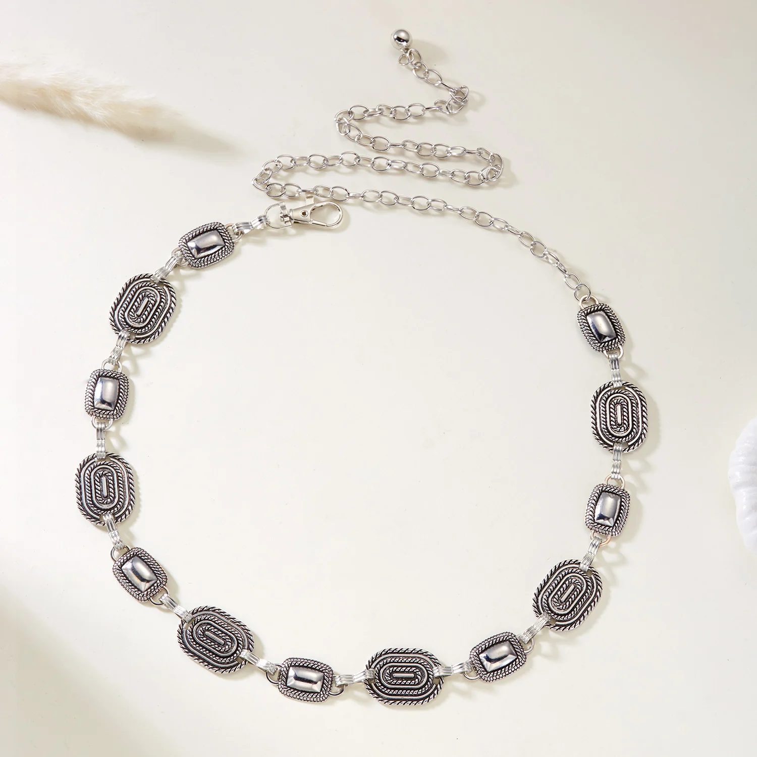 Vintage Silberfarbene Metall-Taillenkette für Damen, Verstellbare Geometrische Bauchkette, Kleid- und Jeans-Dekoration, Modeschmuck-Geschenk – Detail 10