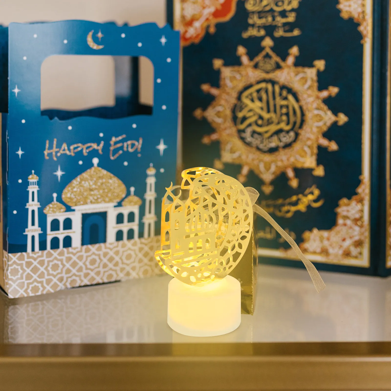 Ramadan LED Lamp Eid Mubarak Theme Exquisite Hollow Out Design Gentle Illumination Decorative Light for Festive Room Ambience