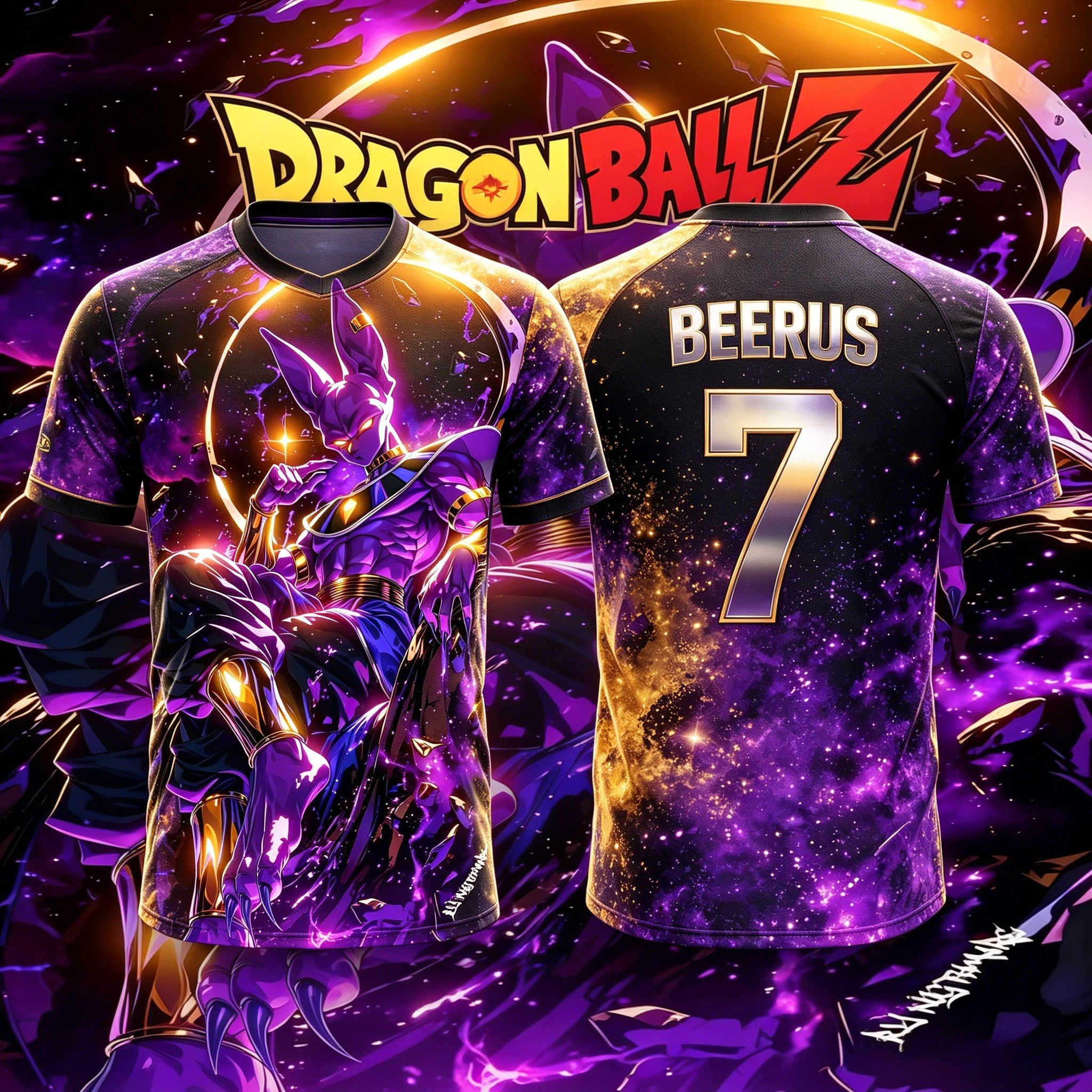 

2026 New Adult Men's Dragon Ball NO.10/7 Beerus 3D Printed Football Jersey T-Shirt Kids Anime T-Shirt Special Football Jersey