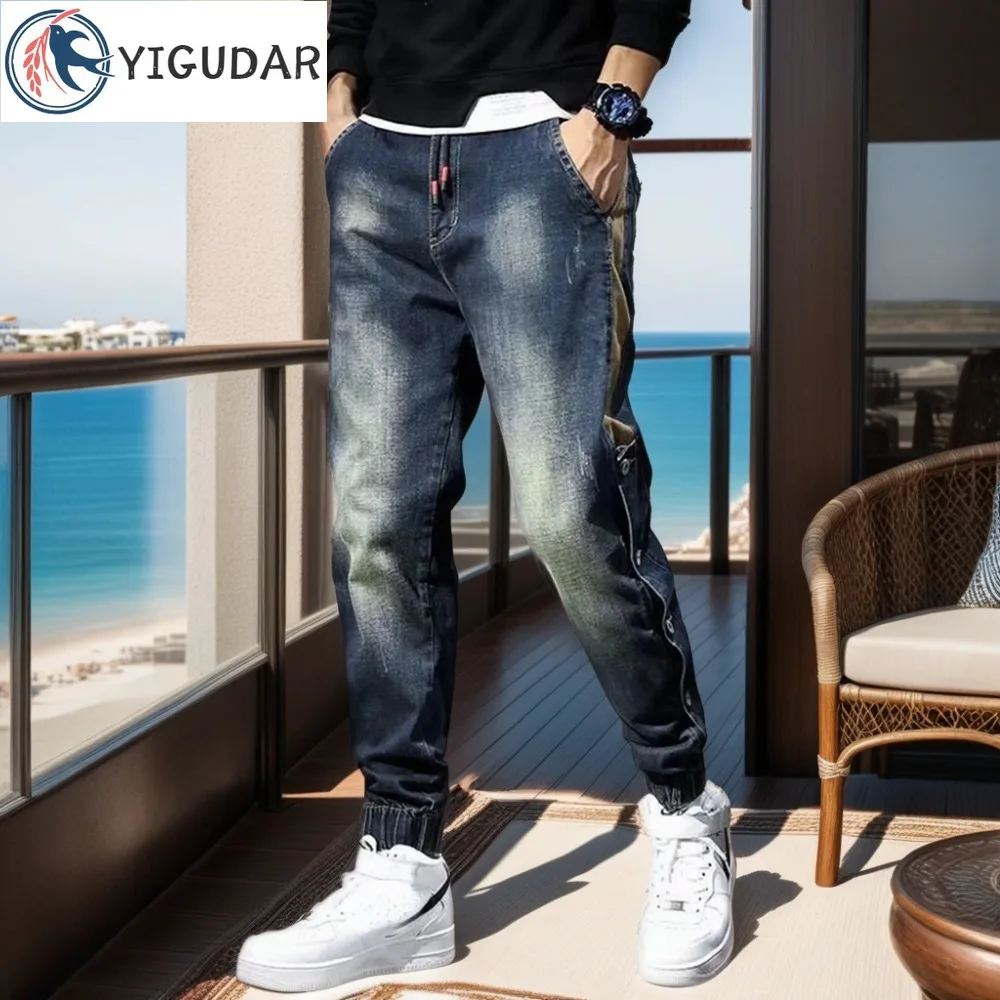 

Mens Jeans Harem Pants Fashion Pockets Desinger Loose fit Jeans Men Stretch Retro Streetwear Relaxed Tapered Jeans 2024 New