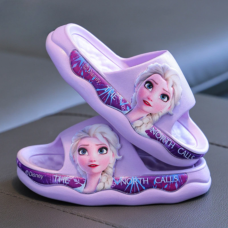 Disney Frozen Girls Princess Slippers Cartoon Elsa Anti-Slip Baby Sandals Kawaii Kids Slippers Sizes 24-35