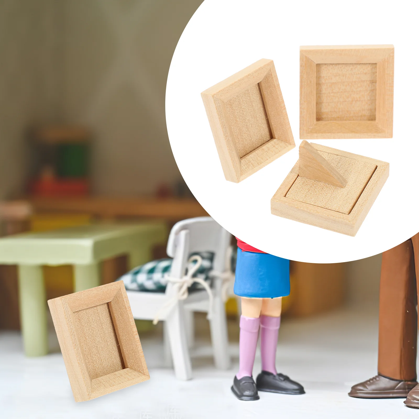 3 Pcs Mini Dollhouse Kit Photo Frame Picture Frames Miniature Wooden for Crafts