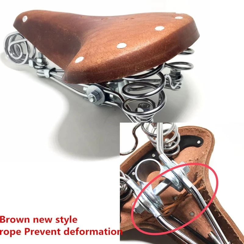 Riveting Cow Leather Seat Road Bike Traditional Old Style Bicycle SaddleStandard MTB Vintage Cushion Cycling Part