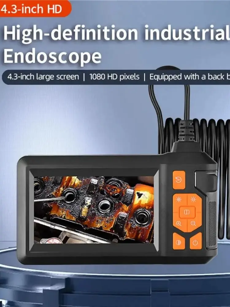 Dual Lens Industrial Endoscope Camera 4.3'' IPS Screen HD1080P Rigid Cable Pipe Sewer Inspection Borescope IP67 Waterproof