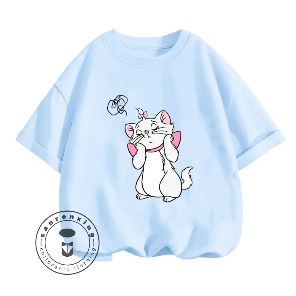 T-Shirts mignons Disney The AristoCats pour garçons et filles, hauts d'été doux et bon marché, imprimés de dessins animés classiques, hauts préférés pour enfants