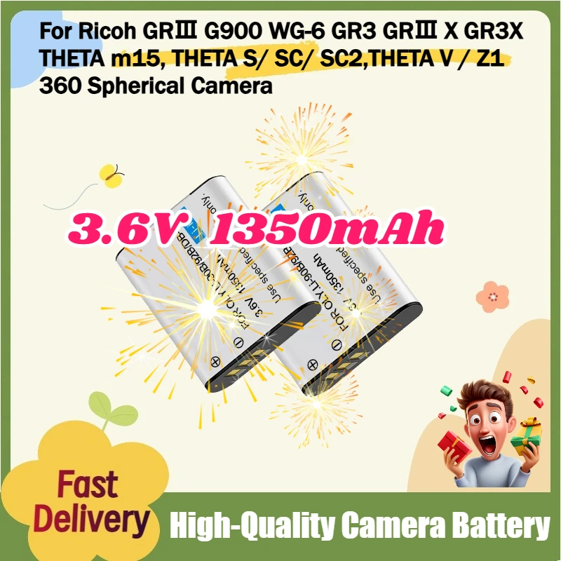 

DB-110 Battery 1350mAh 3.6V For Ricoh GRⅢ G900 WG-6 GR3 GRⅢ X GR3X THETA m15, THETA S/ SC/ SC2,THETA V / Z1 360 Spherical Camera