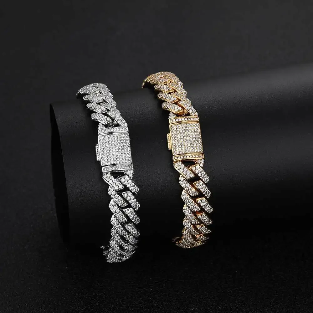 

10mm Cuban Chain Bracelet Hip Hop Zircon Men'S Necklace Jewelry