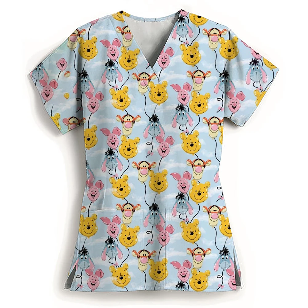 بدلة ويني ذا بوه الدعك الموحدة بأكمام قصيرة ورقبة على شكل حرف v طقم التمريض زي سبا للنساء متعدد الألوان للعناية بالحيوانات الأليفة طبيب طبي #6