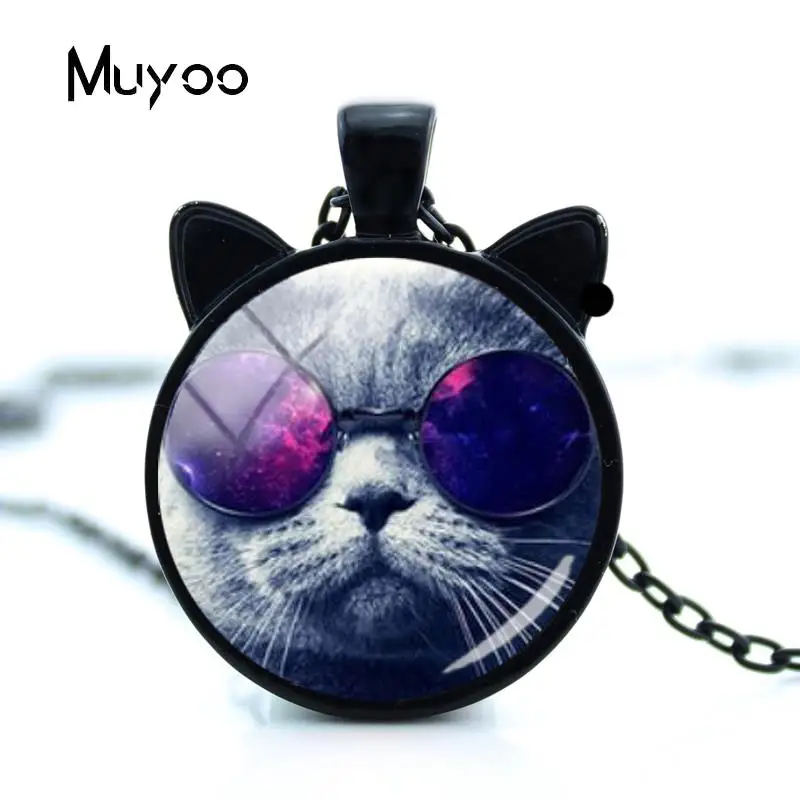 2018 New Cool Glasses Cat Necklace Animals Ear Pendant Necklaces Glass Picture Pendant Personality Mens Necklaces Jewelry