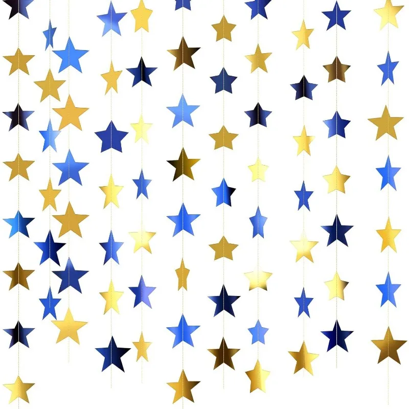 4M Bright Gold Silver Paper Garland Star String Banners Wedding Birthday Banner Home Wall Hanging Decoration Baby Shower Favors