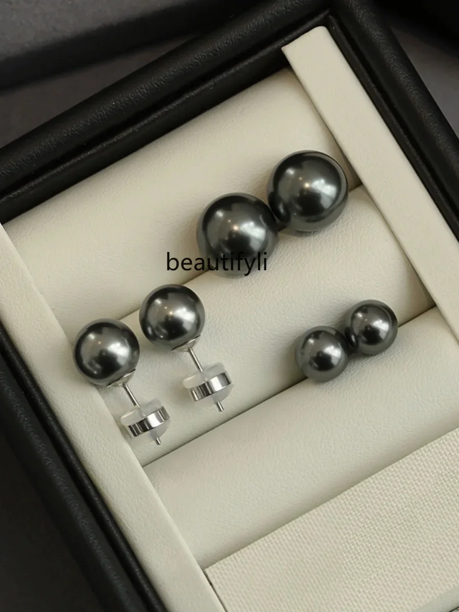 

S999 Sterling Silver Pearl Earrings Light Luxury Niche Tahitian Premium Versatile Earrings