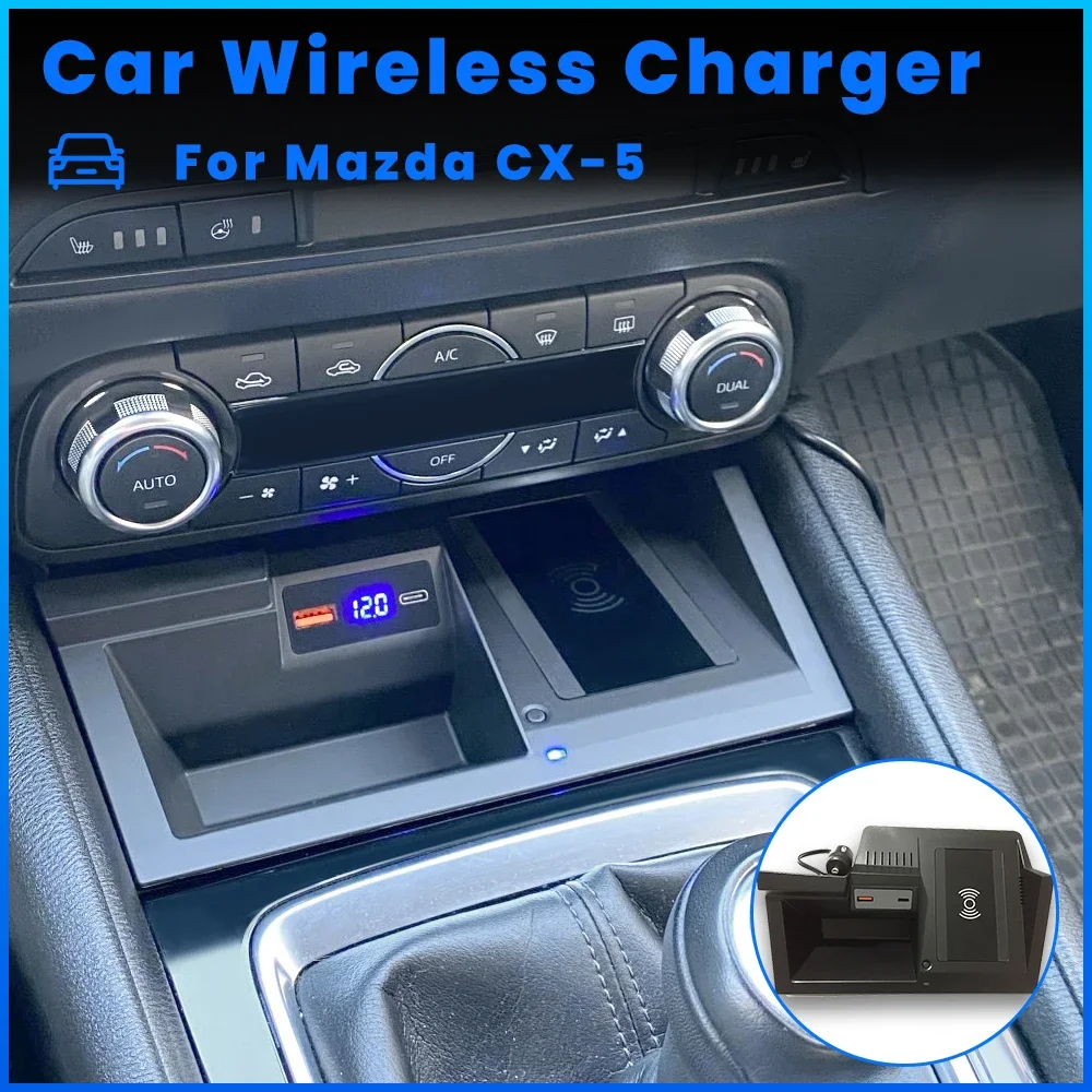 

Fast Wireless Charger For Mazda CX-5 CX5 2017 2018 2019 2020 2021 2022 Car Mobile Charge Phone Stand Plug and Play Accessories