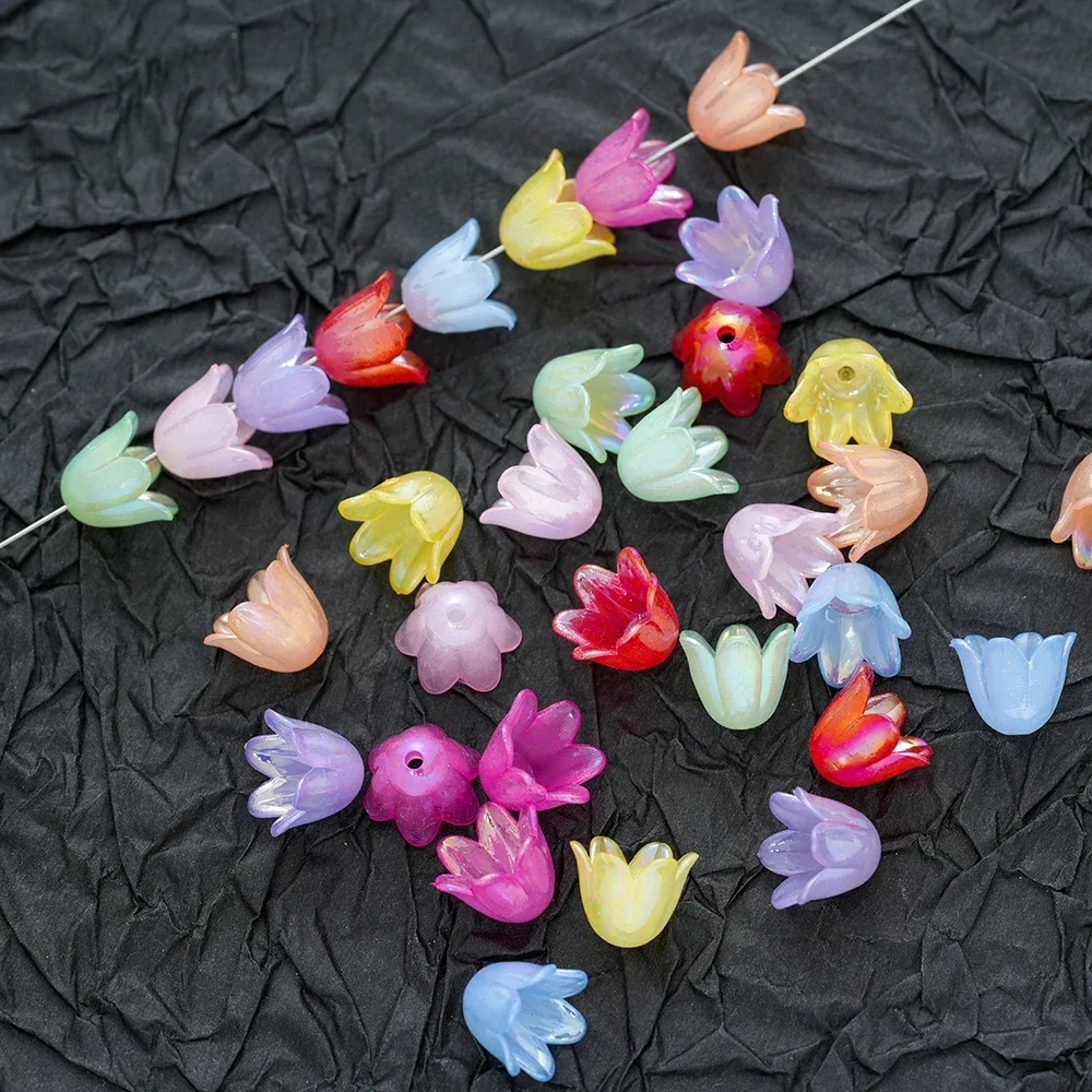 100pcs Charms AB Colorful Gradient Lily Of The Valley Flower Acrylic Beads For Making DIY Jewelry Necklace Accessory