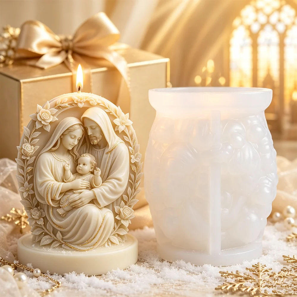 3D Heilige Familie Krippe Kerzenform aus Silikon DIY für Seife, Gips, Harz, religiöse Handwerkskunst, Heimdekoration, Geschenk