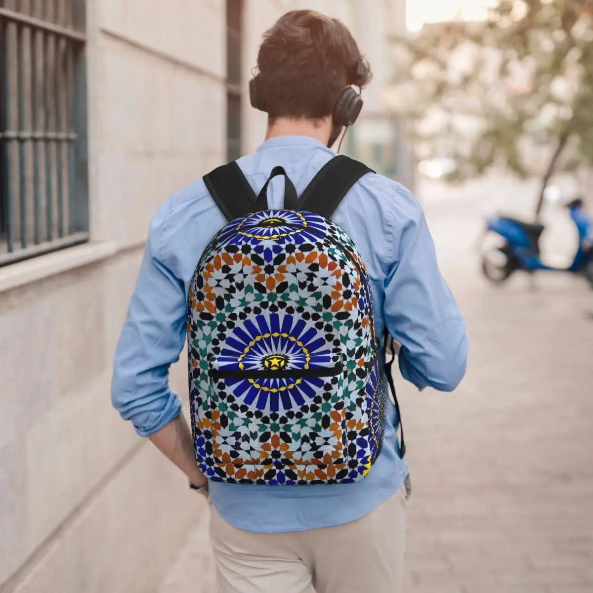 Arabic Tiles Moroccan Mosaic Student Backpack School Bag Hiking Travel Daypack for Men Women Bookbag Shoulder Bags