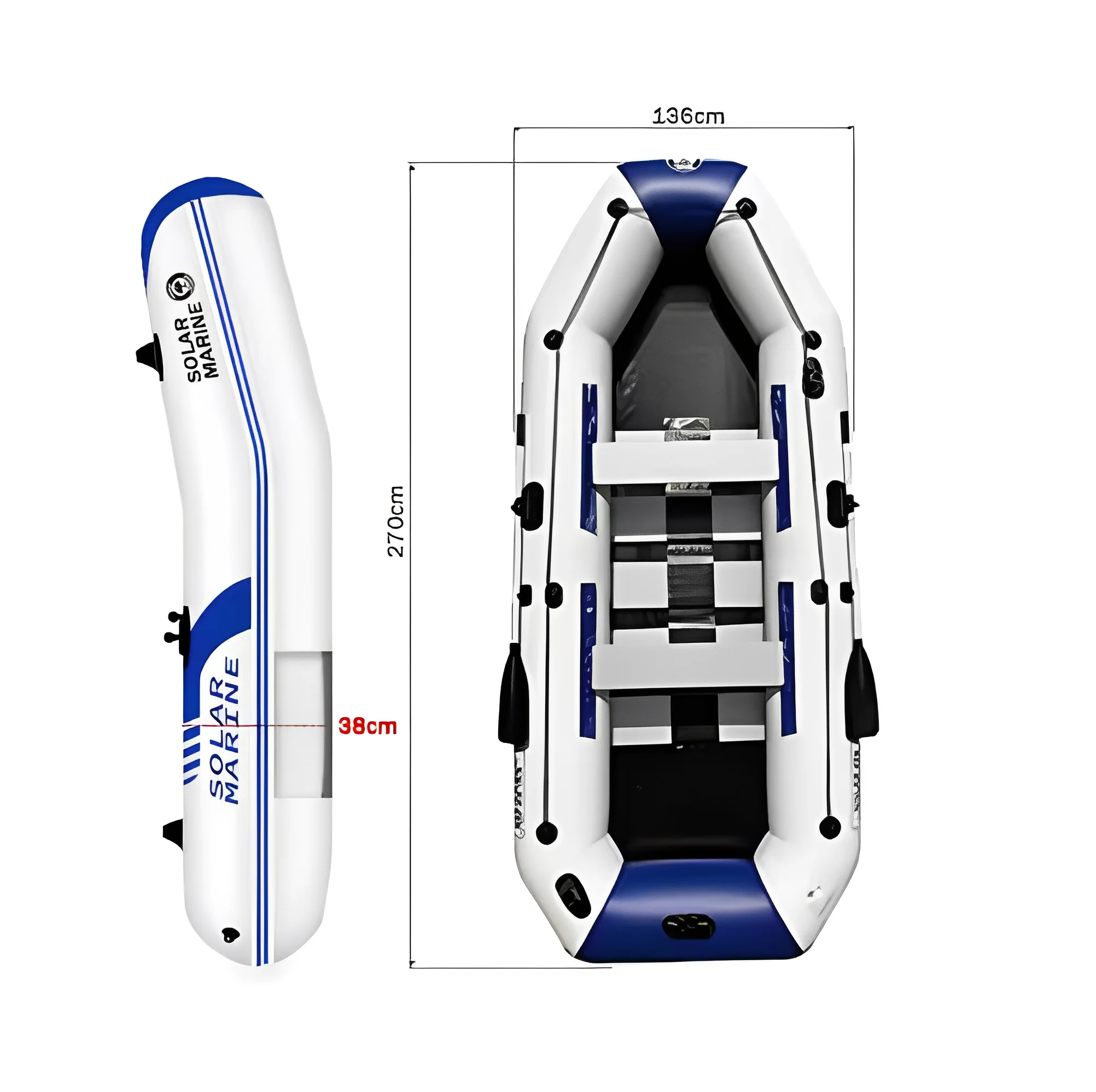 Inflatable Fishing Boat Kayak Dinghy Boats 2.7M PVC 8.8FT 4-5People Outdoor Watersport SOLARMARINE Portable Foldable Paddle