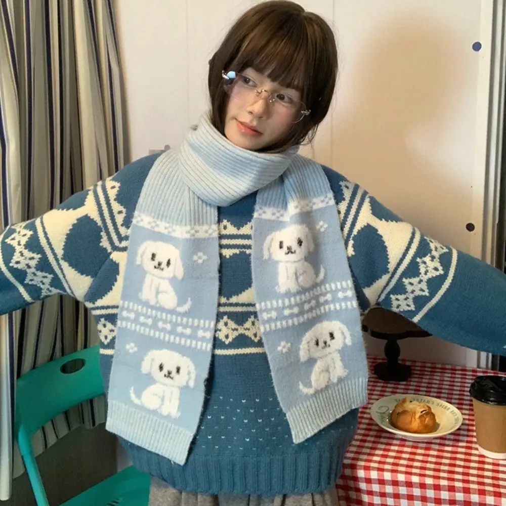 الحلو بارد الكرتون القط وشاح محبوك رقيق الباردة حماية جرو الدراجات منديل عارضة النمط الياباني الشتاء وشاح من الصوف #3