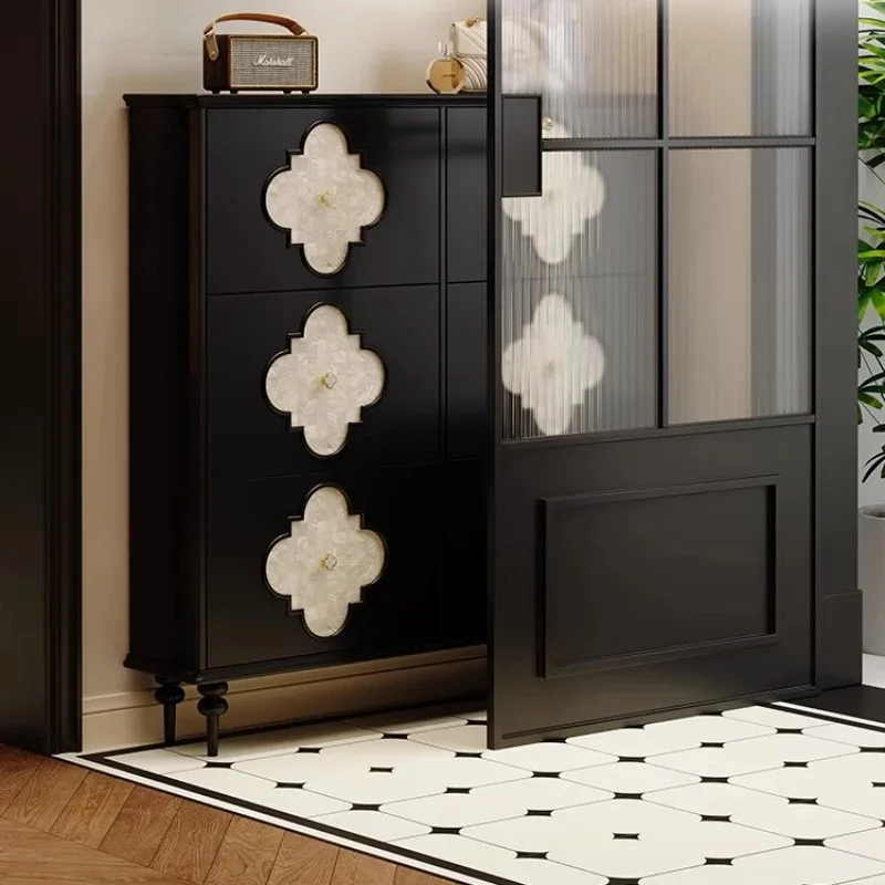 ديكور الغرفة رف الأحذية خمر الشمال خشبية رقيقة فاخرة المدخل رف الأحذية غرفة المعيشة العمودي موبليس أثاث موفر للمساحة